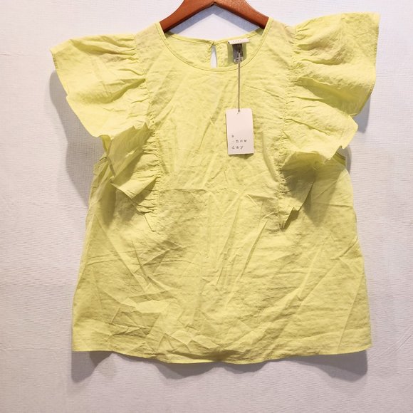 NWT - Women's Medium Ruffled Chartreuse Blouse - A New Day - Picture 6 of 6